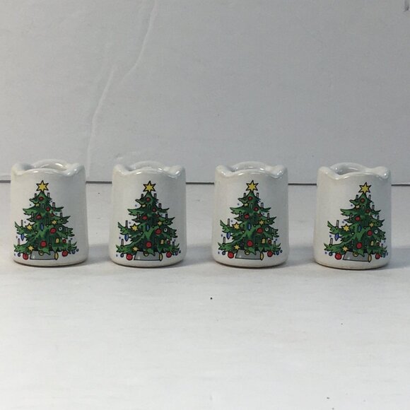 Set Of 4 Vintage Christmas Tree Ceramic Candle Holders - Picture 3 of 5